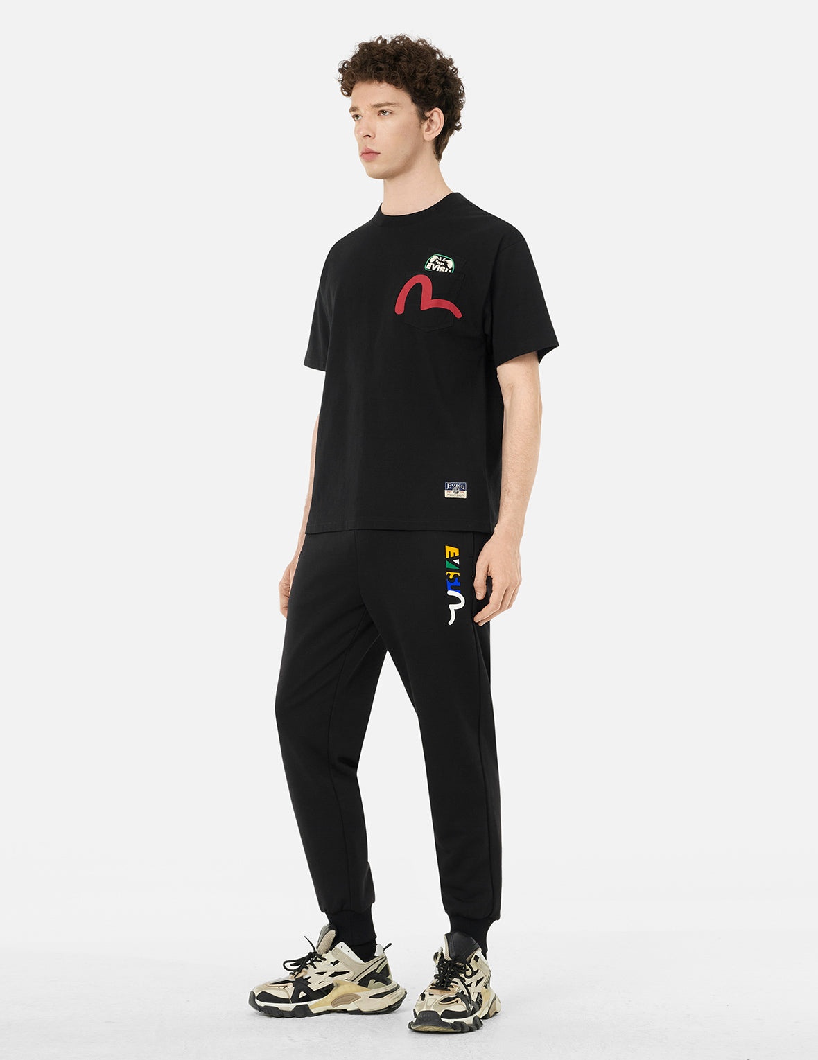 Kamon and Daruma Embroidery Pockets Regular Fit Sweatpants - 3