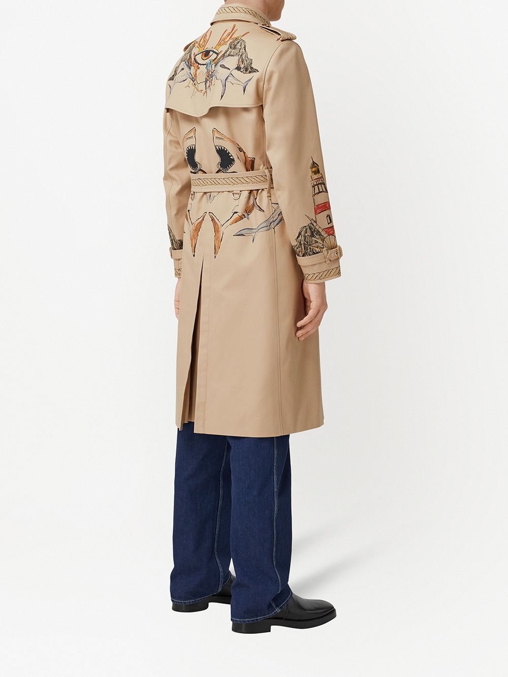 marine sketch-print trench coat - 4