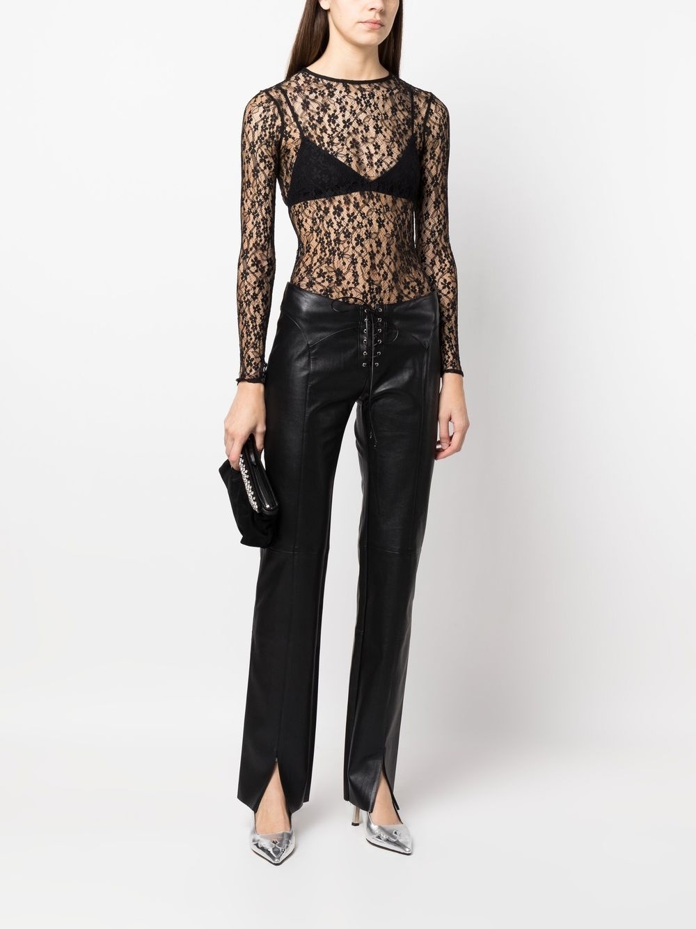 long-sleeved lace top - 2