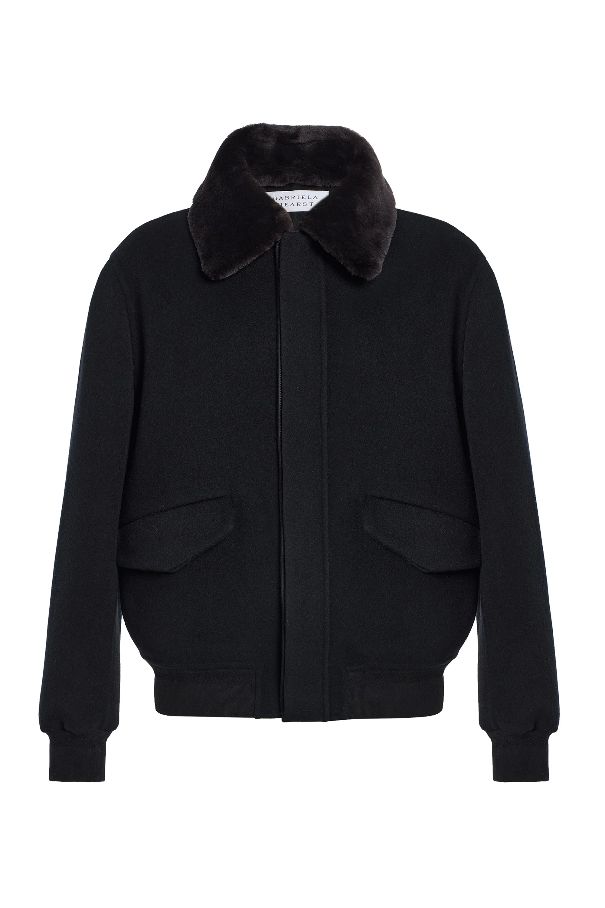 James Bomber Jacket in Black Double-face Recycled Cashmere with Shearling Collar - 1