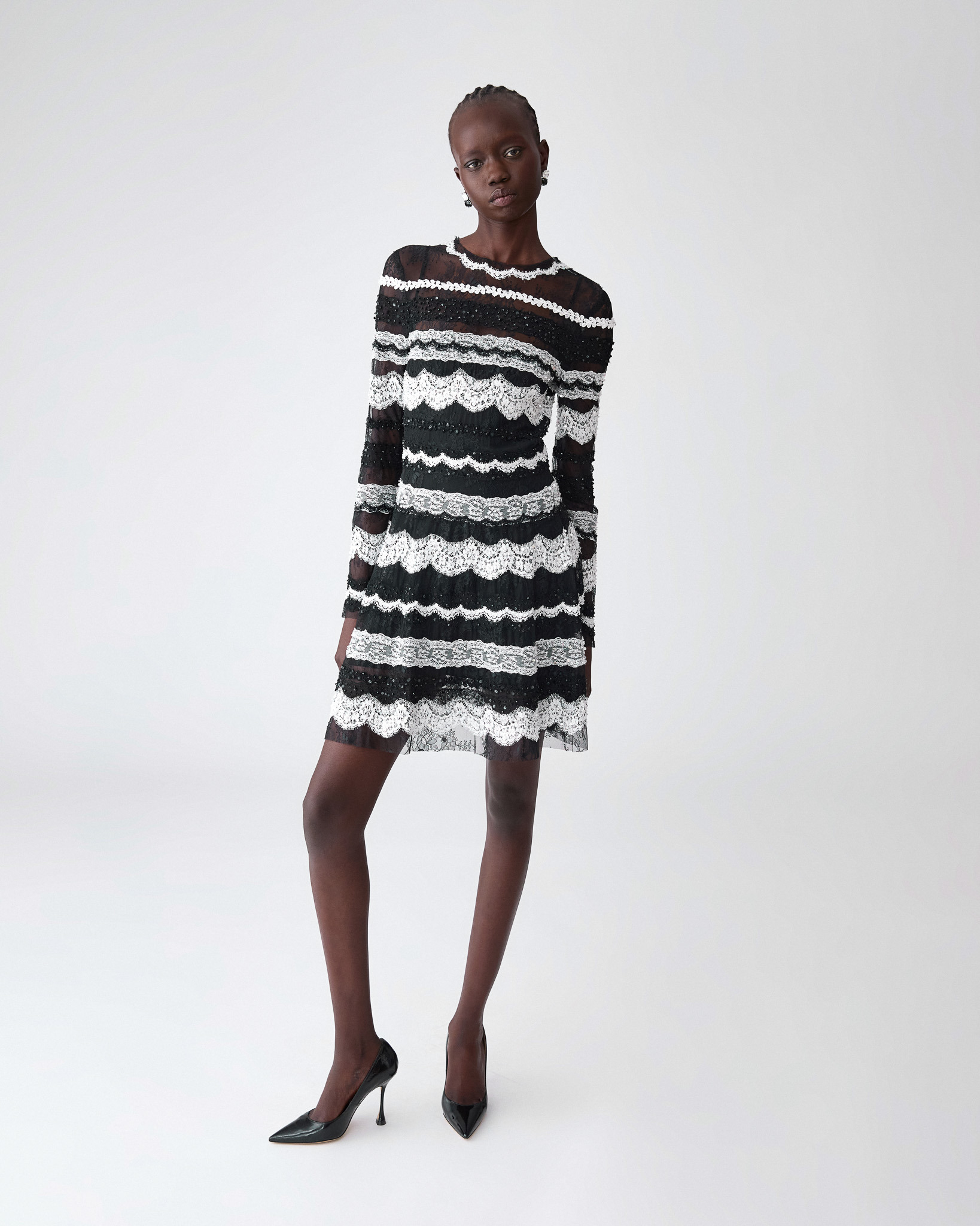 Embroidered Lace Mini Dress - 4