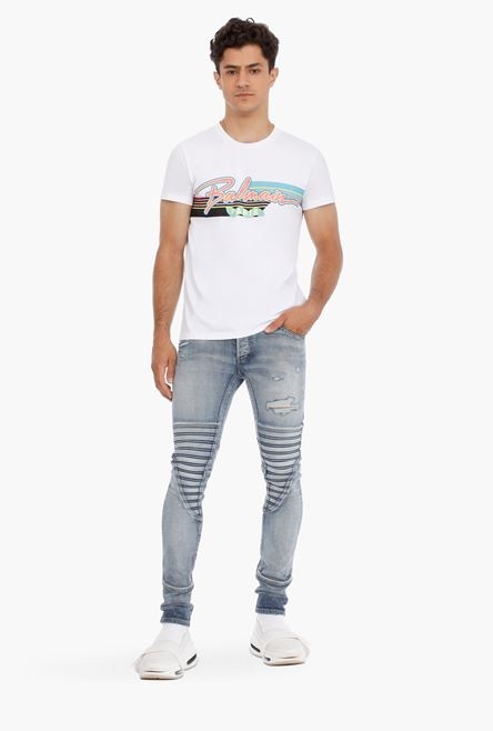 Slim-cut ripped blue cotton jeans - 2