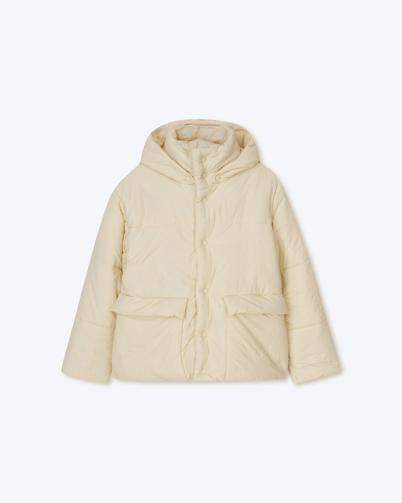 HIDE HOOD - Tech poplin hooded puffer jacket - Creme - 1