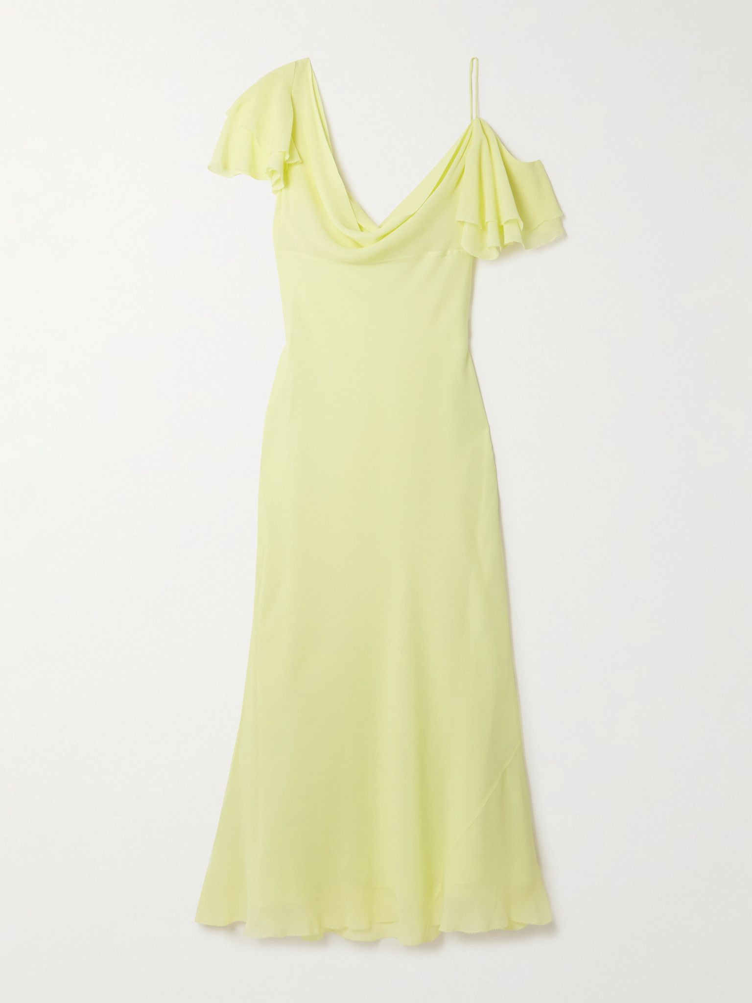 Asymmetric ruffled draped georgette midi dress Yellow - 1