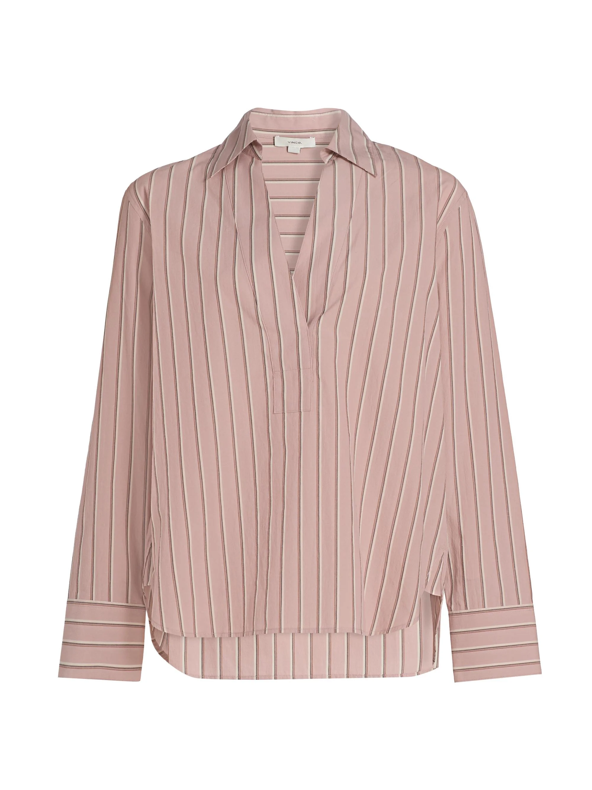 Women's Relaxed Striped Cotton Long-Sleeve Shirt - Pale Peony - 1