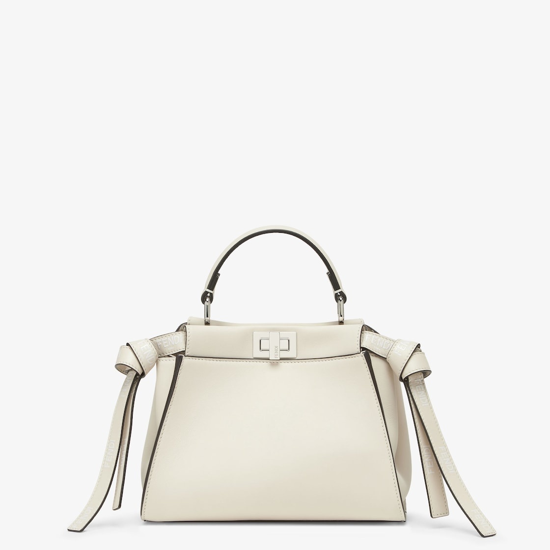 Iconic small Peekaboo bag, made of off-white leather with long knotted side laces, printed with a gl - 1