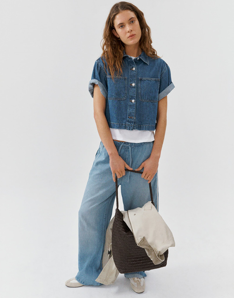 Pull-On Track Pants in Airy Denim 7