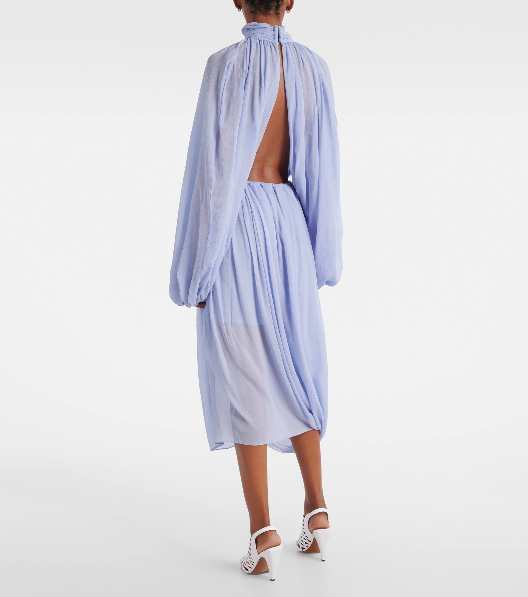 Gathered silk crepon midi dress - 3