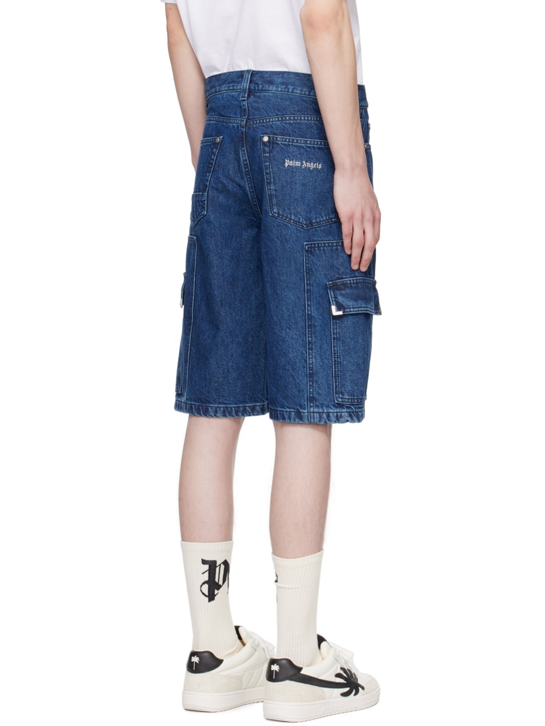 Indigo Monogram Workwear Denim Shorts - 3