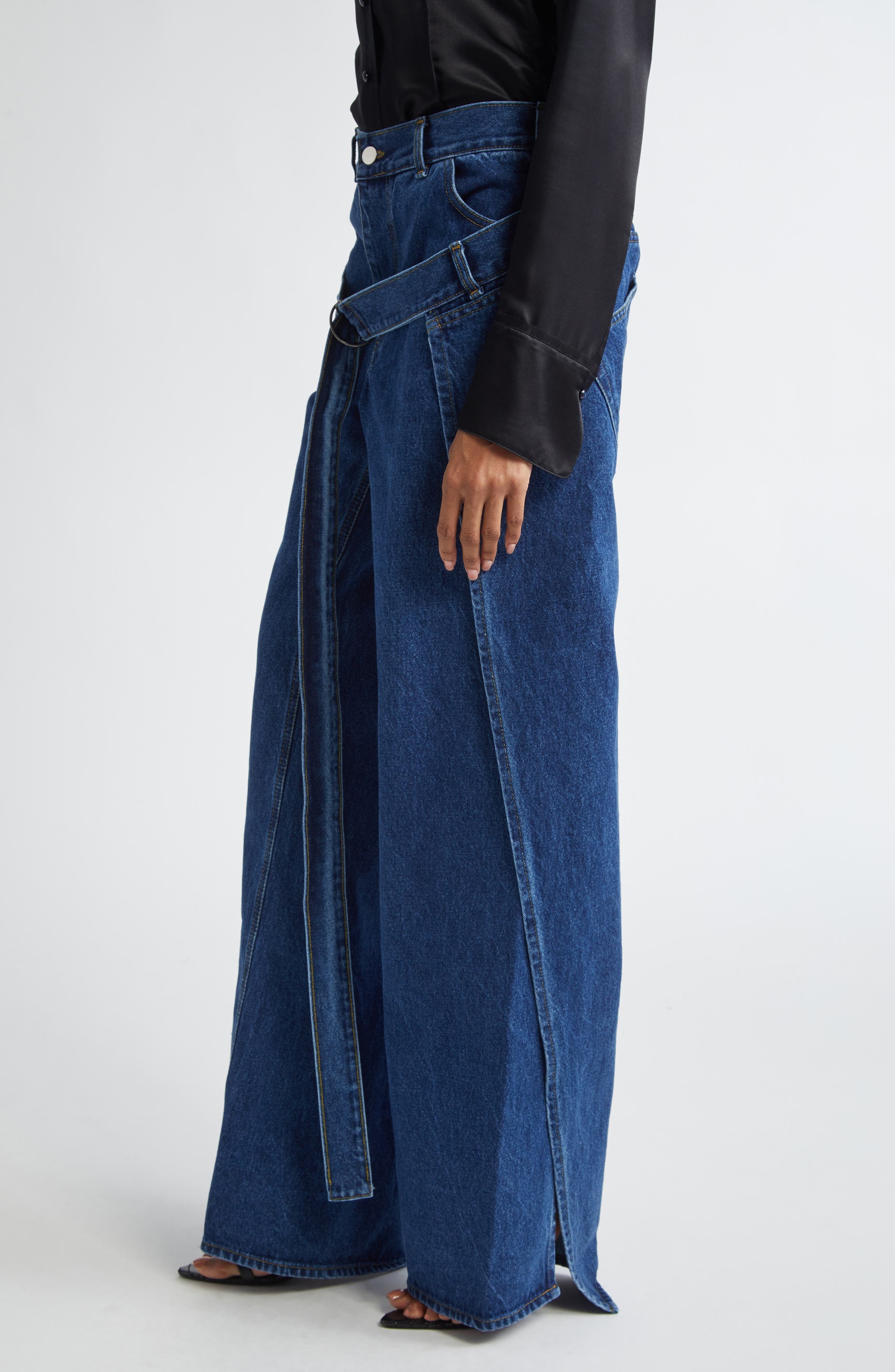 MONSE Deconstructed Wide Leg Wrap Jeans in Indigo Denim at Nordstrom - 3