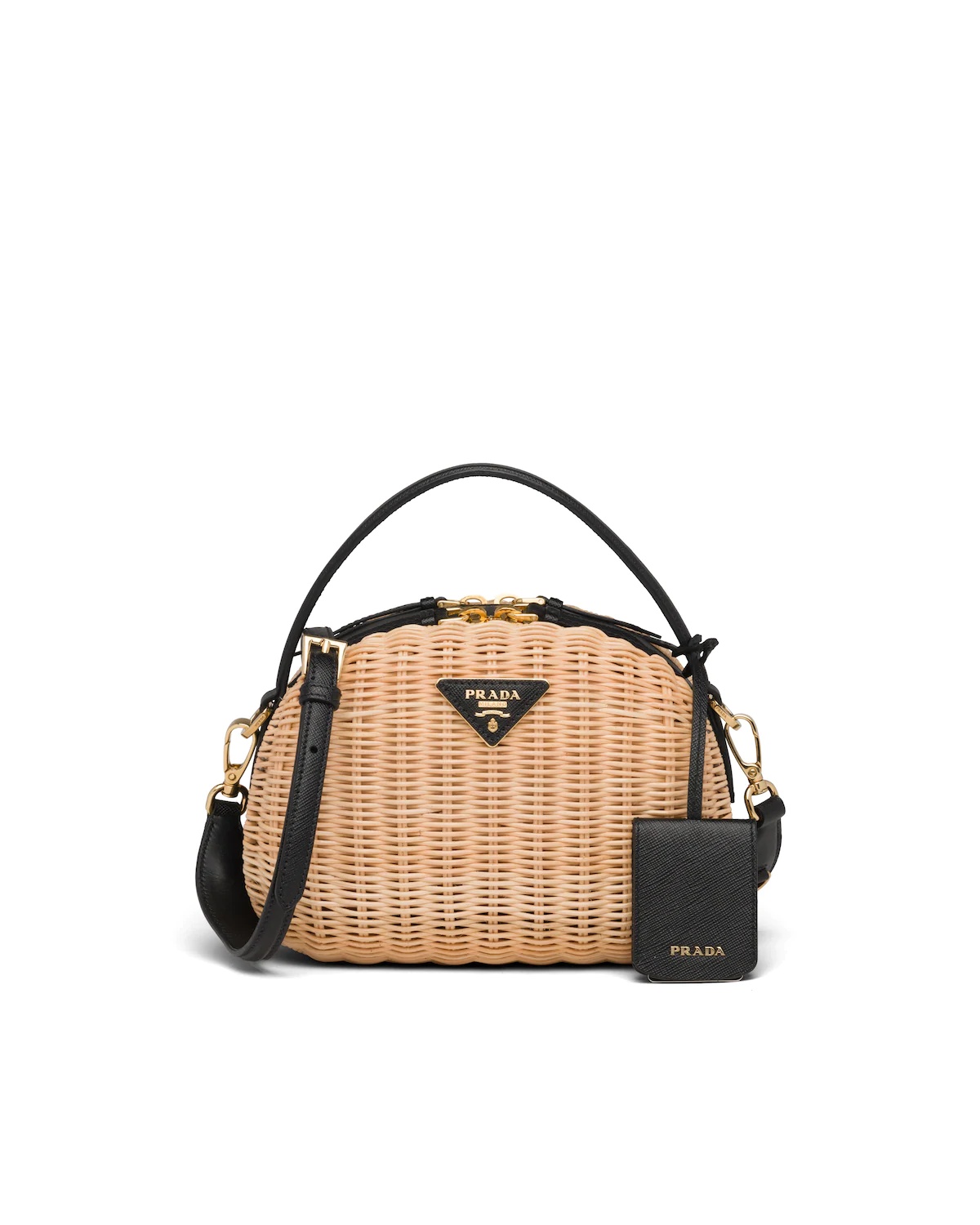 Wicker and Saffiano leather shoulder bag - 1