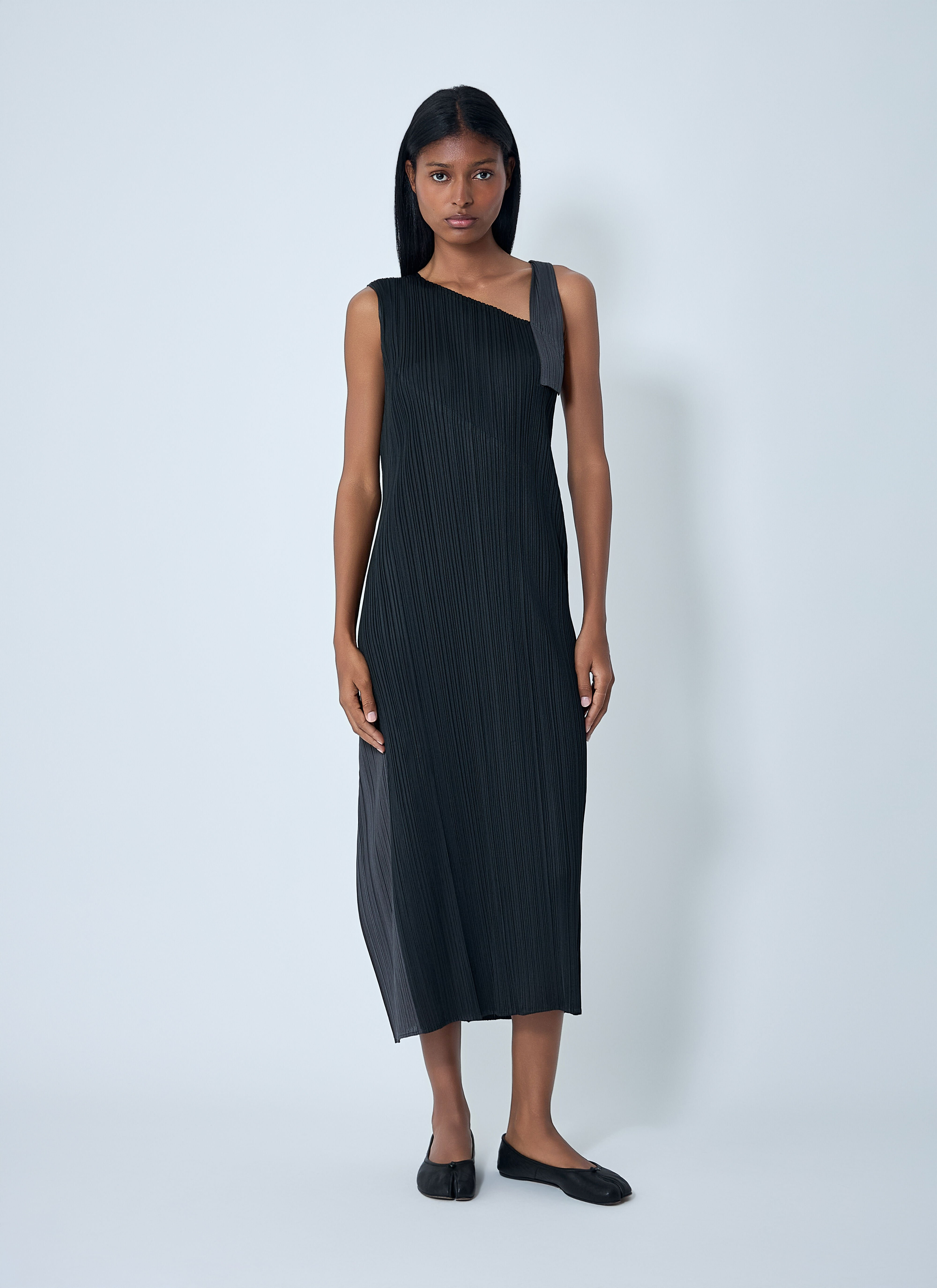 Contrast Panel Pleated Midi Dress - 2