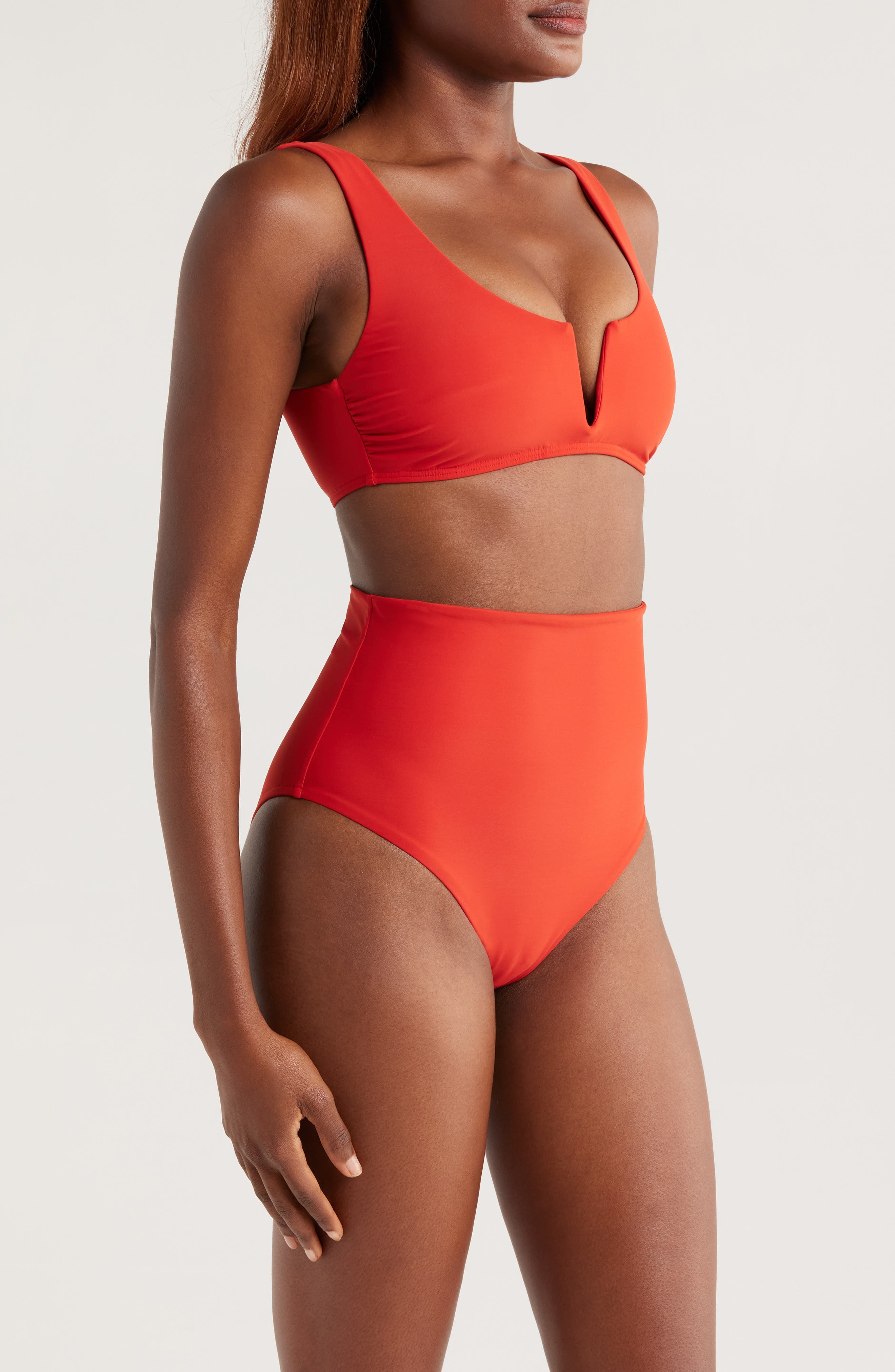 BONDI BORN Faith High Waist Bikini Bottoms in Rosso at Nordstrom - 9