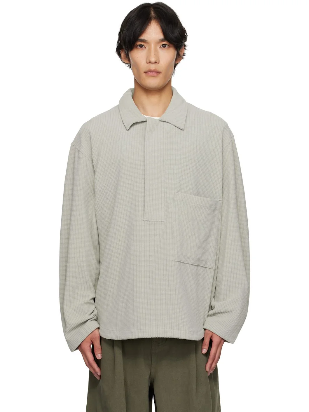 Gray Waffle Half-Zip Polo - 1