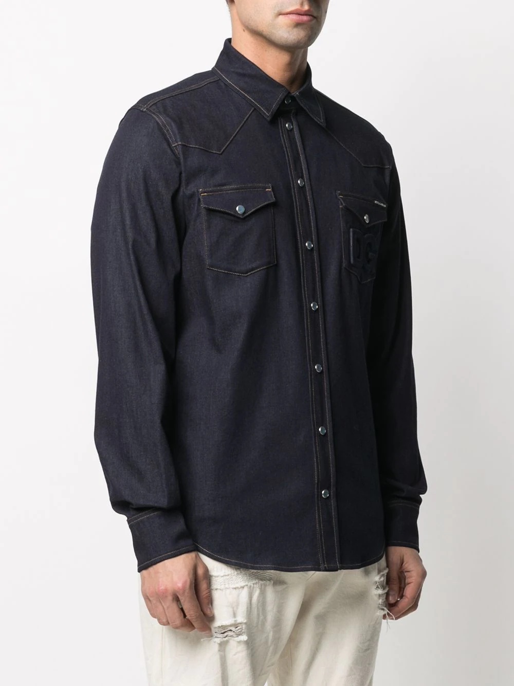 contrast-stitching denim shirt - 3