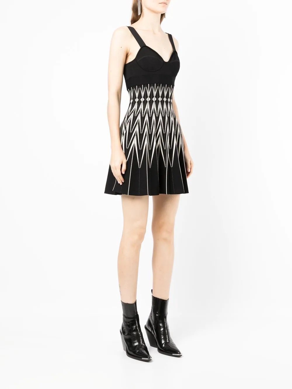 two-tone zig-zag print dress - 3
