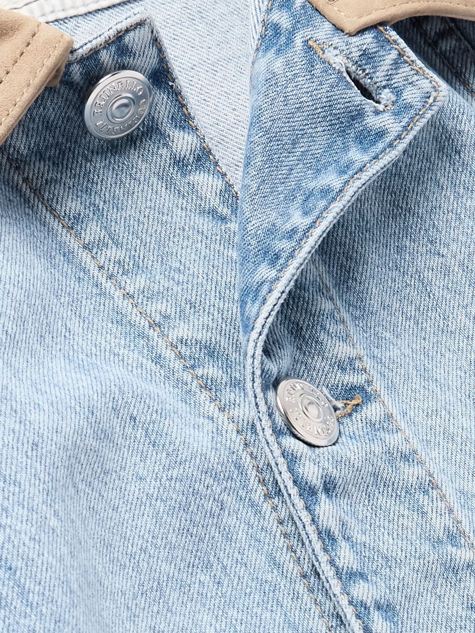 Slim-Fit Suede-Trimmed Denim Jacket Blue - 4