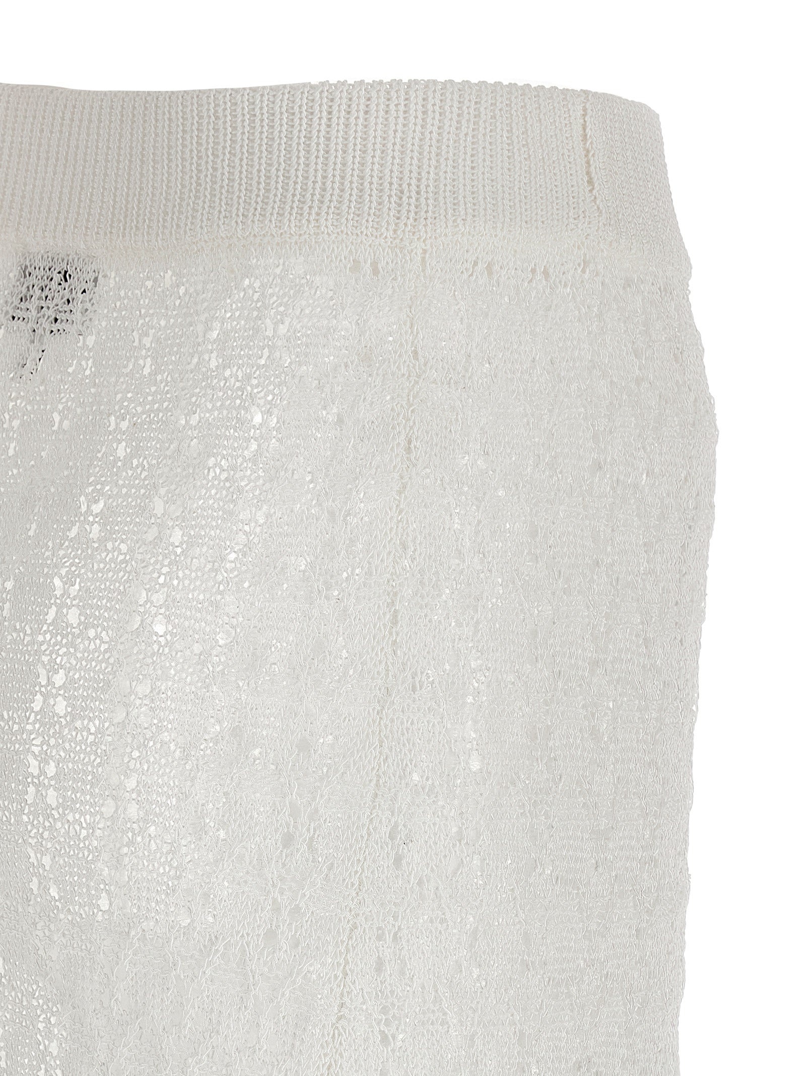 Shiny Pointelle Knit Skirts White - 4