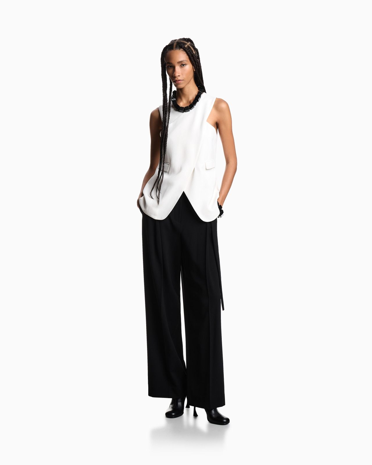 STRETCH SANDBLASTED FABRIC CROSSOVER TOP - 2