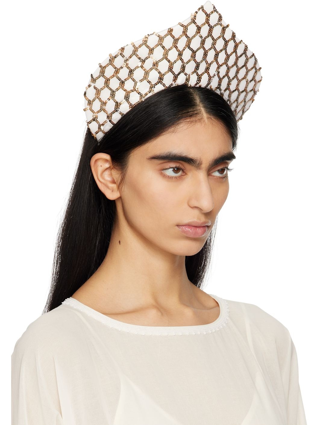 Off-White & Gold Pinnacle Crown Headband - 2