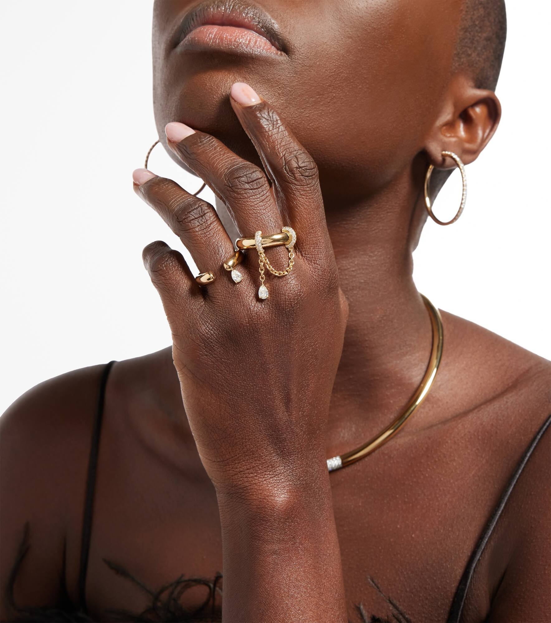 Tube 14kt gold ring with diamonds - 5