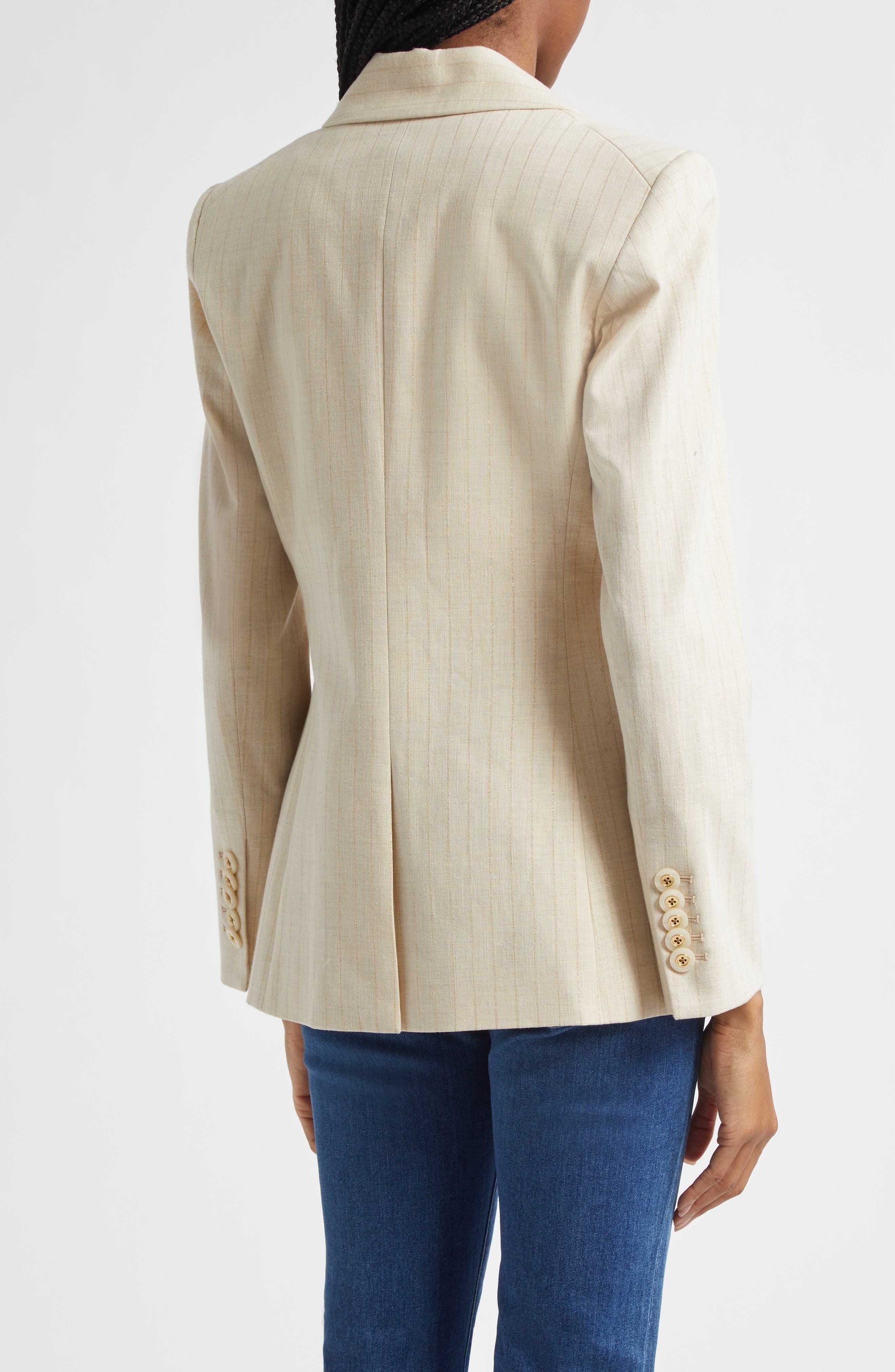 Veronica Beard Gaya Metallic Chalk Stripe Cotton Blend Dickey Jacket in Natural Gold at Nordstrom - 4