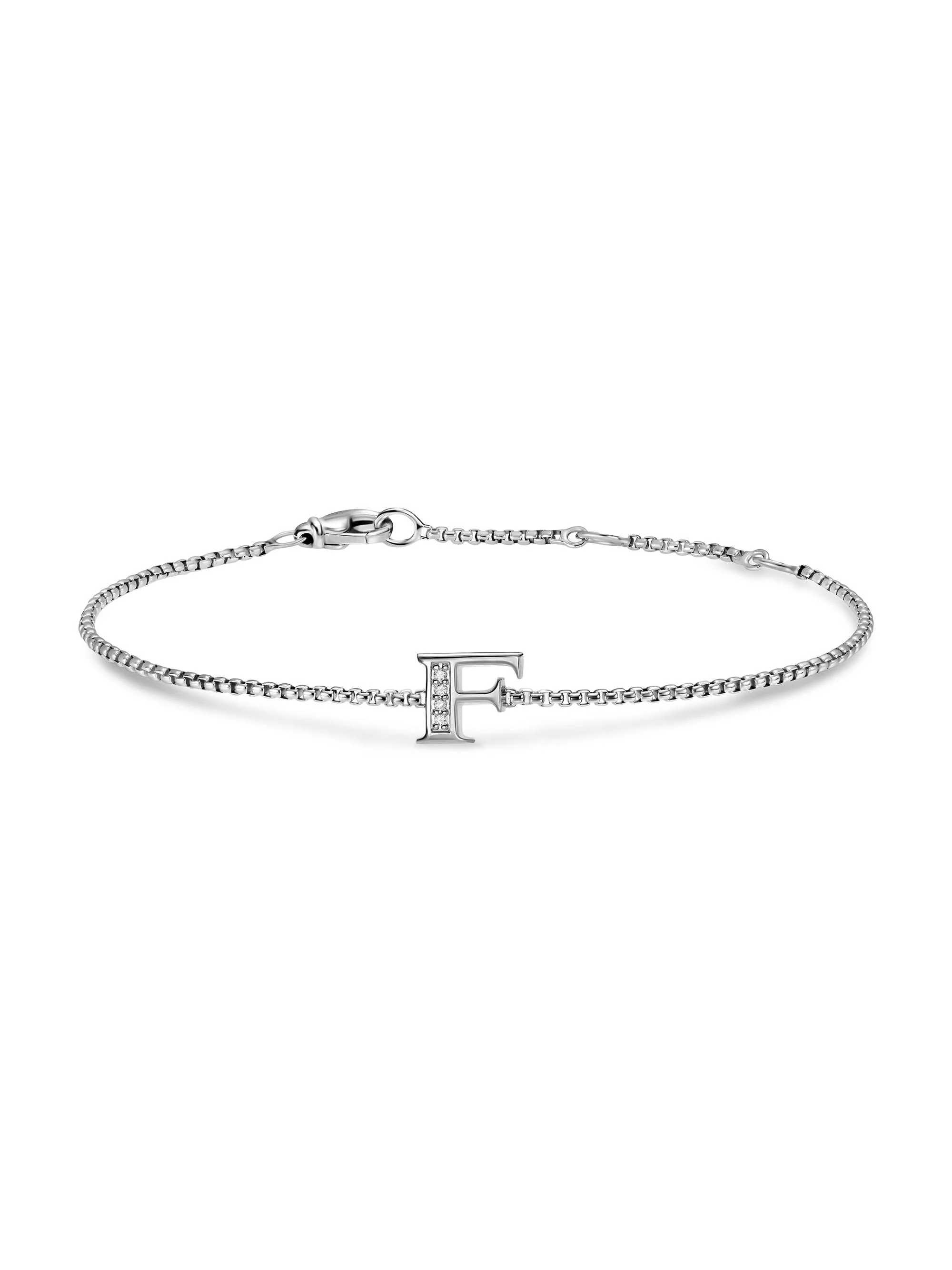 Women's Petite Initial Chain Bracelet in Sterling Silver - Diamond F - 1