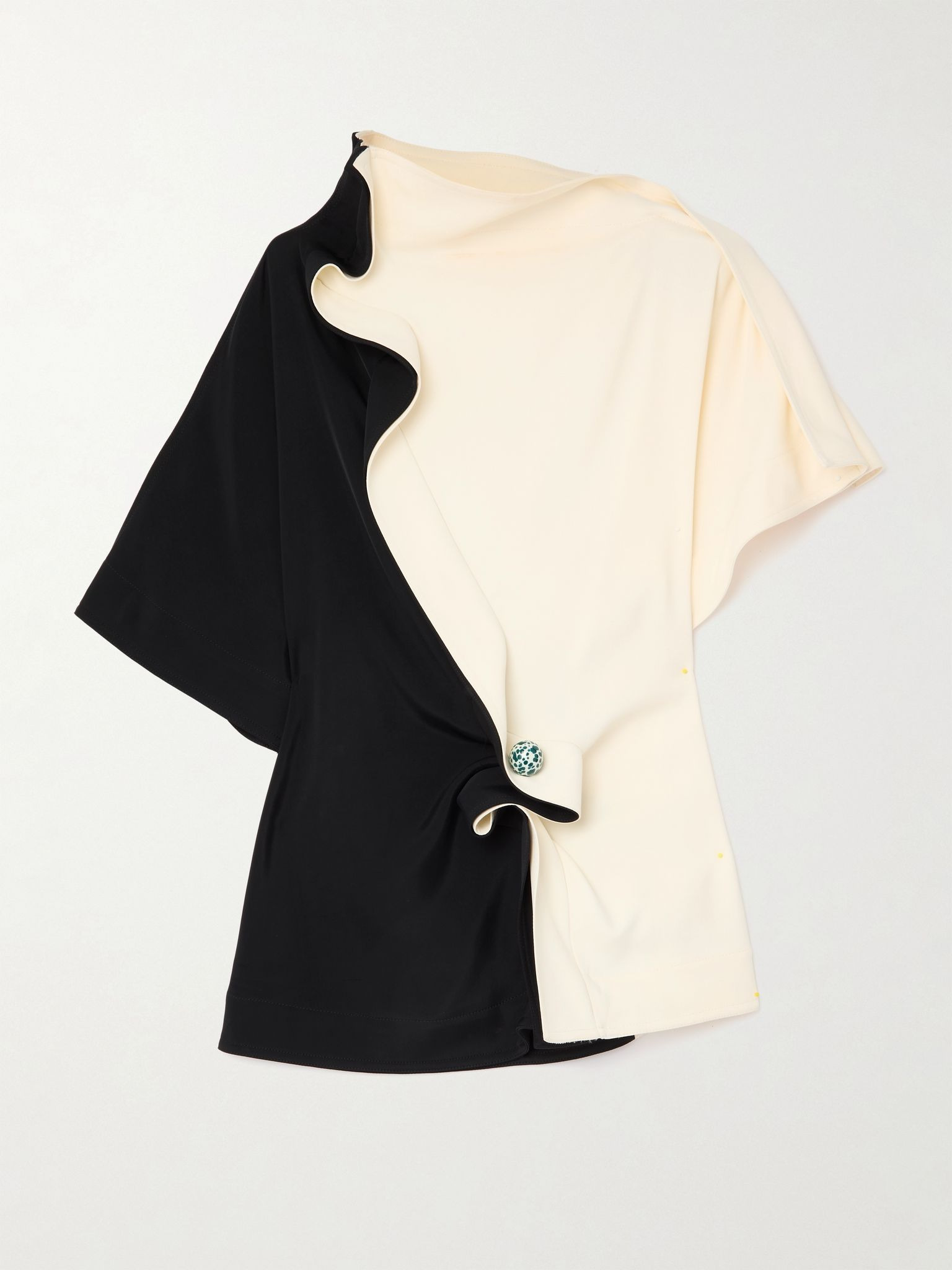 Embellished ruffled draped two-tone crepe top Neutral - 1