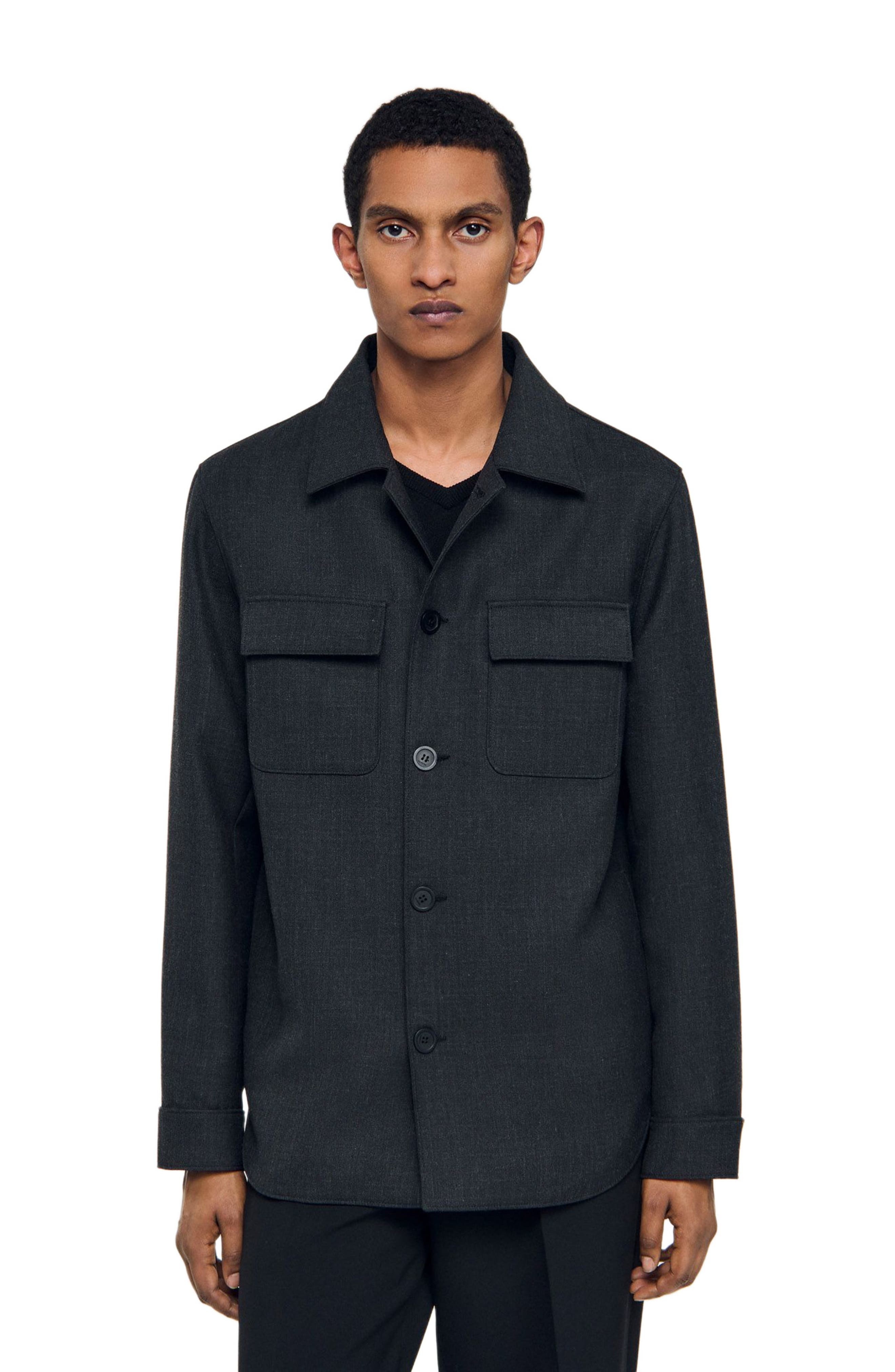 SANDRO Wool Overshirt with pockets in Dark Grey at Nordstrom - 3