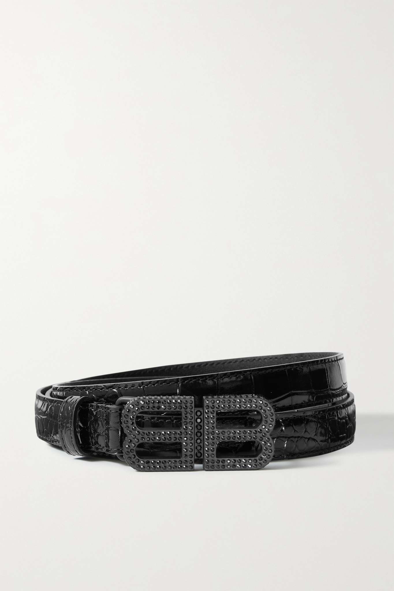 BB Hourglass crystal-embellished croc-effect leather belt - 1