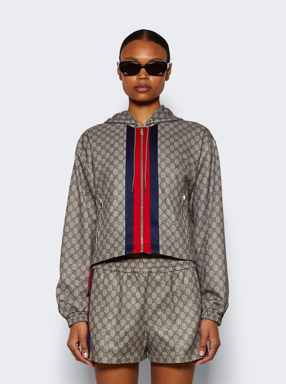Gg Technical Jersey Zip Jacket Beige - 3