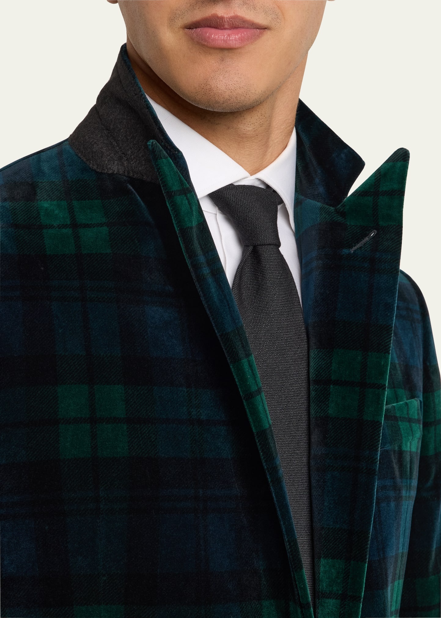 Men's Kent Hand-Tailored Plaid Velvet Sport Coat - 6