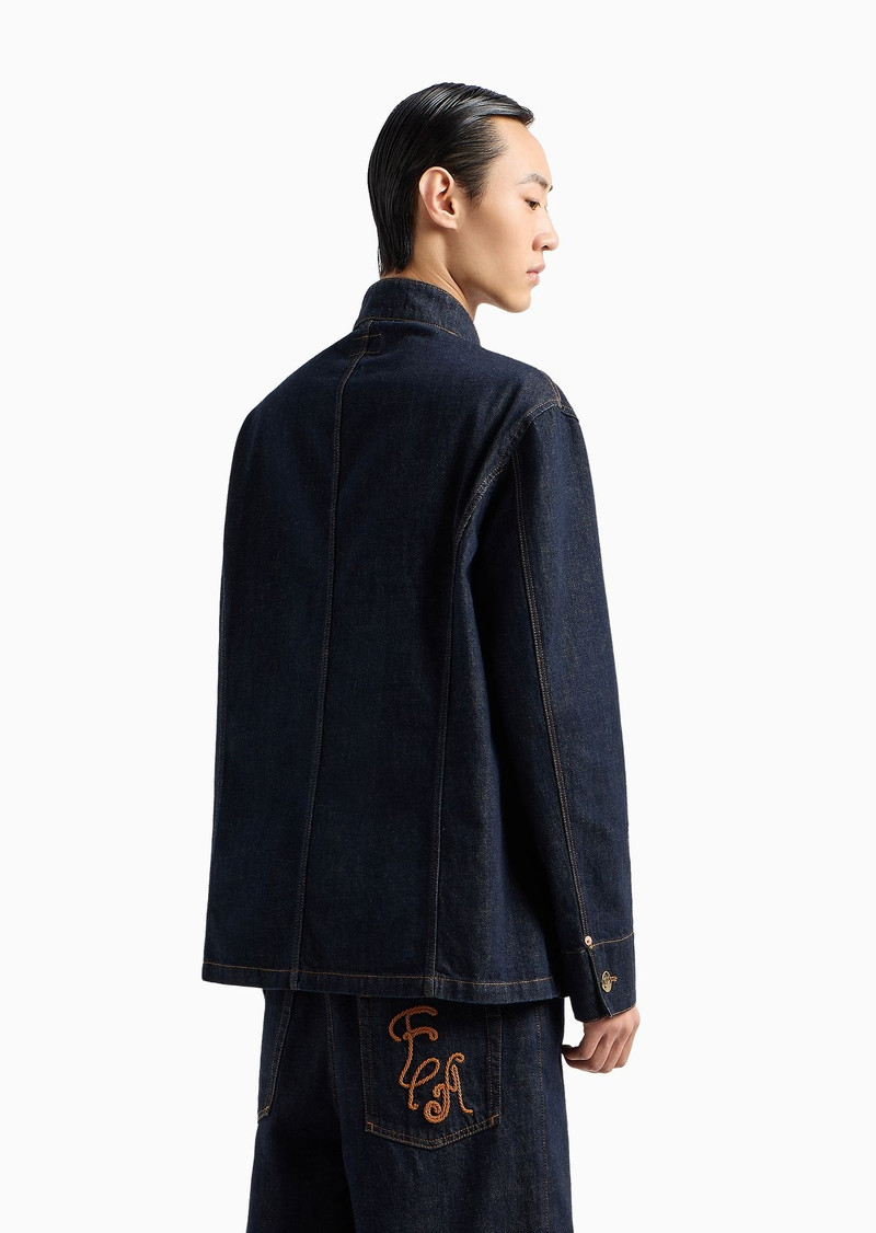 Dirty-treatment denim blazer with guru collar and EA embroidery 3