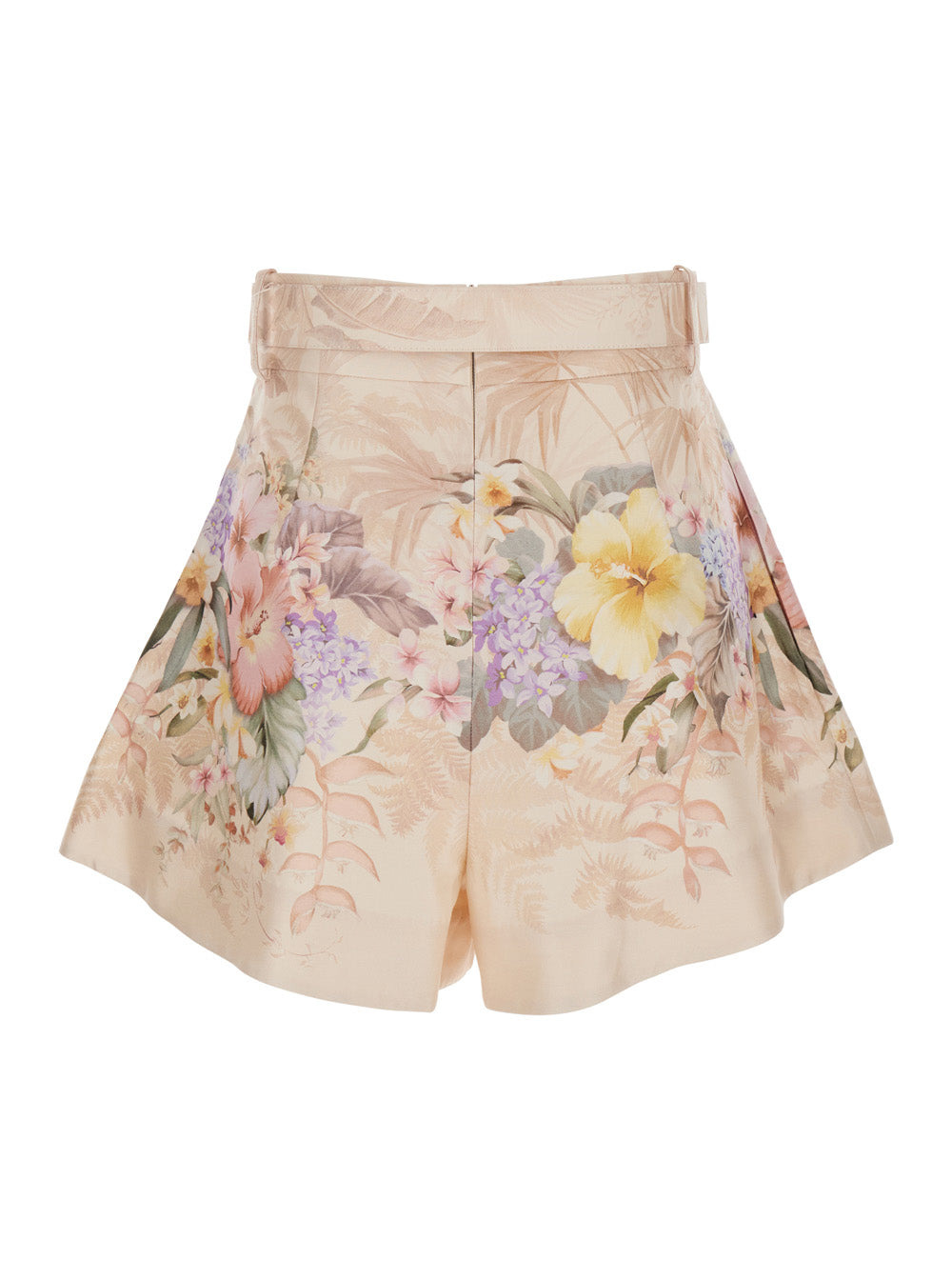 Zimmermann Women 'Illuminate' Beige Shorts With Adlustable Belt And All-Over Floral Print In Silk An - 2