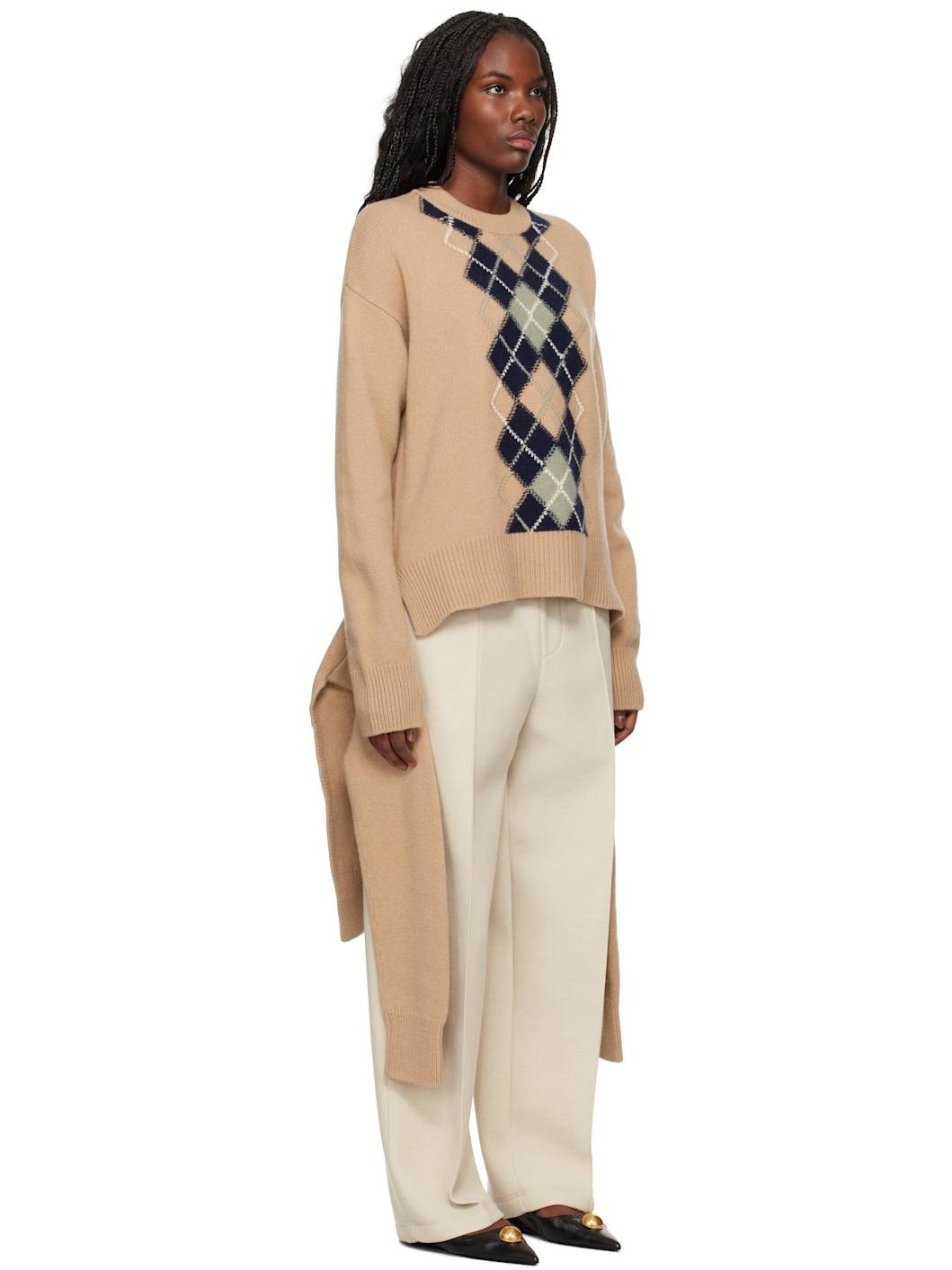 Beige Argyle Double Sweater - 2