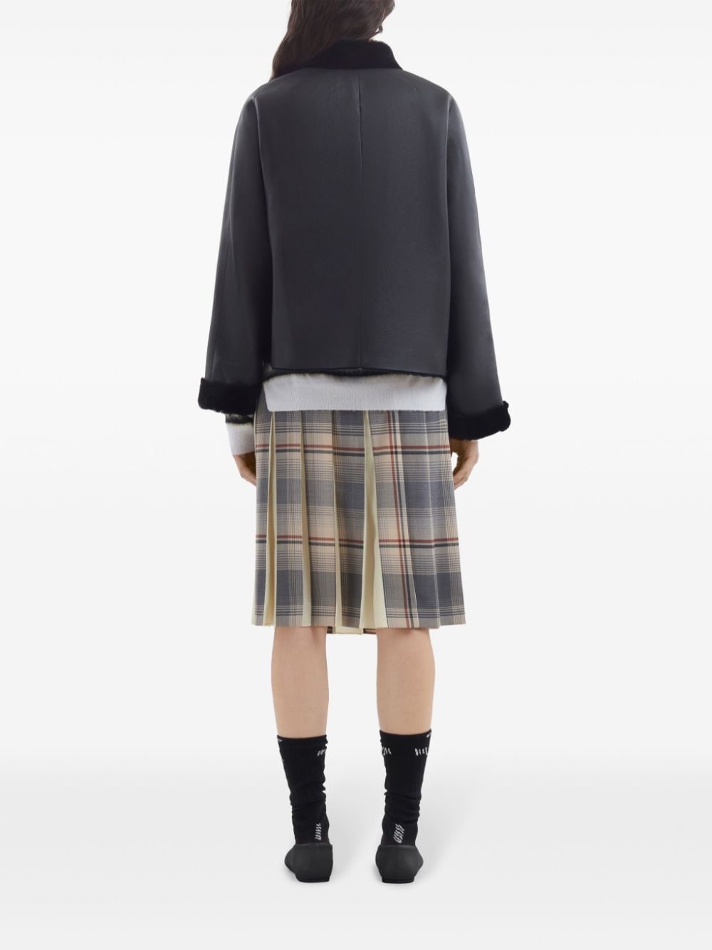 shearling-trim leather jacket - 4