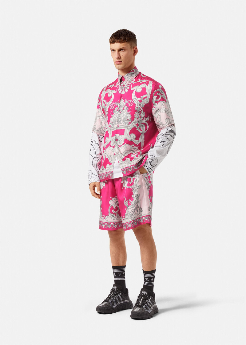 VERSACE Silver Baroque Silk Shorts outlook