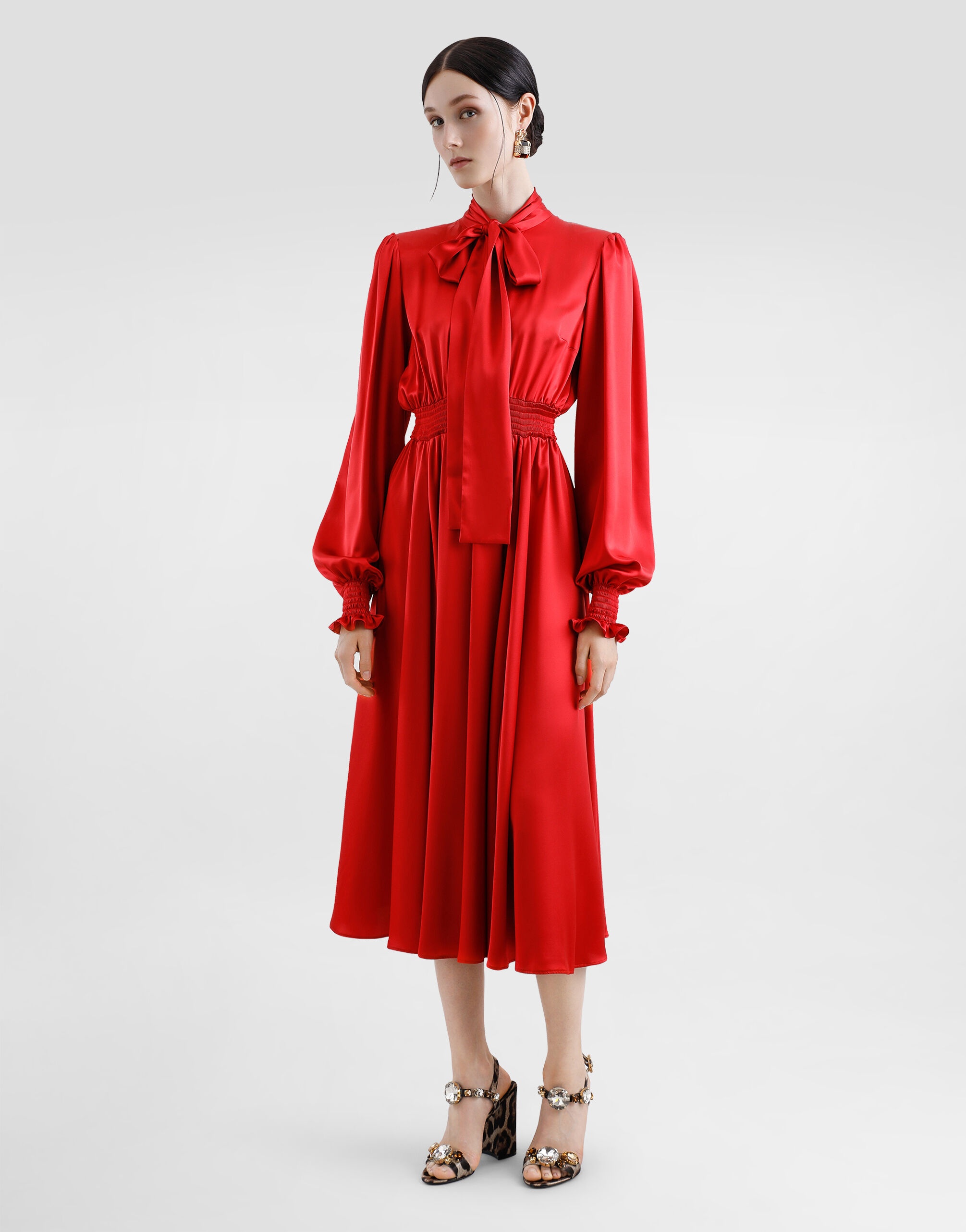 Silk satin shirt dress with pussy-bow - 2