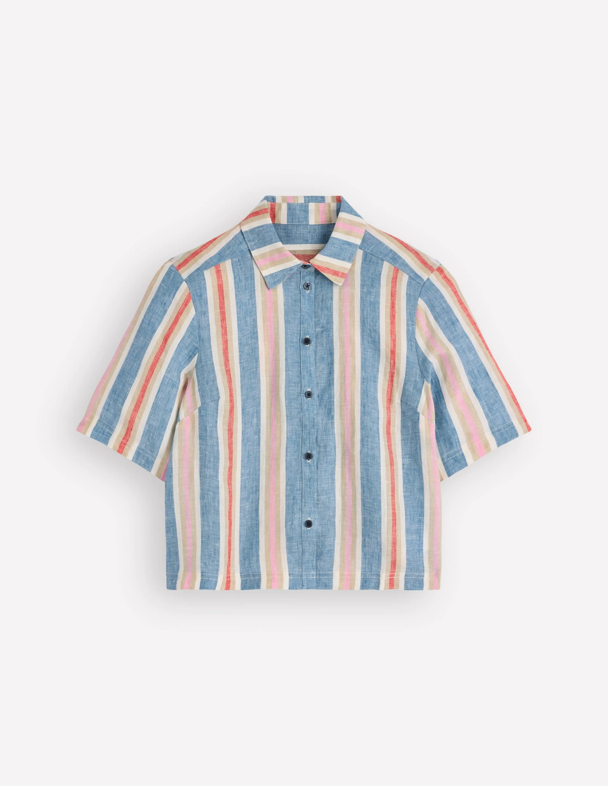 Short Sleeve Linen Shirt-Multi Stripe - 1