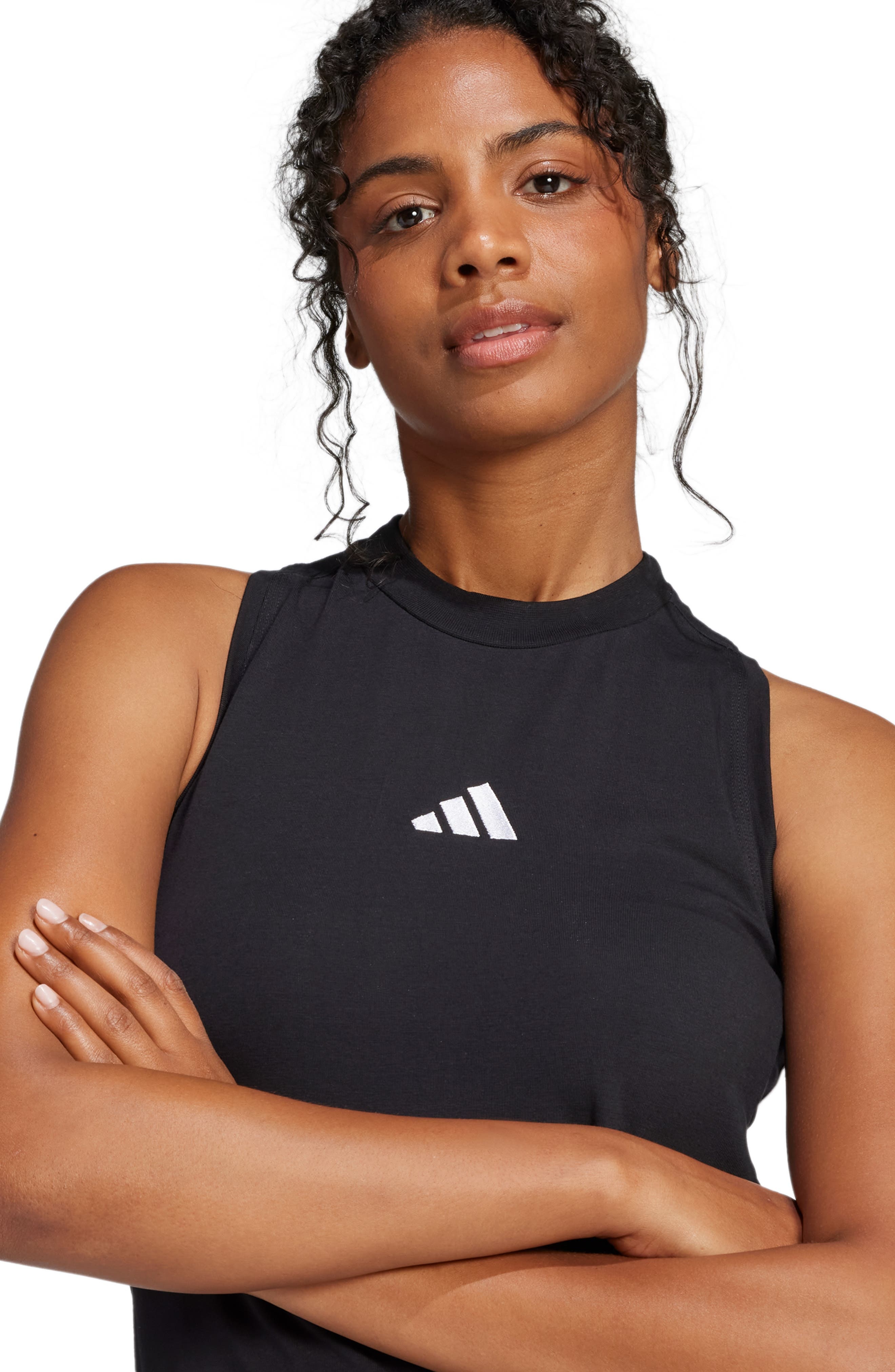 adidas Essentials 3-Stripes Racerback Midi Dress in Black/White at Nordstrom - 7