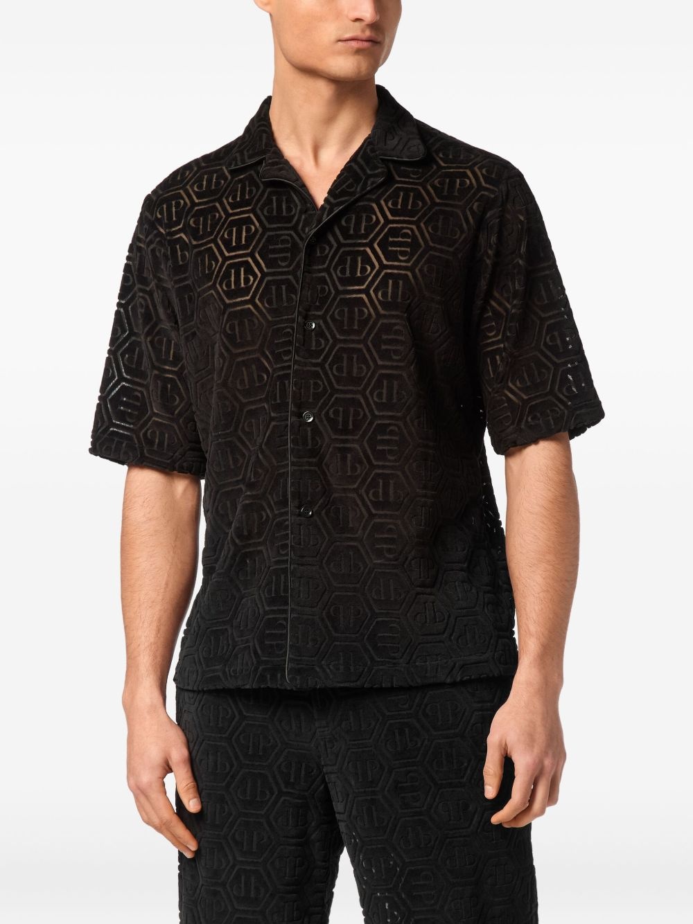hexagon-patterned short-sleeve shirt - 3