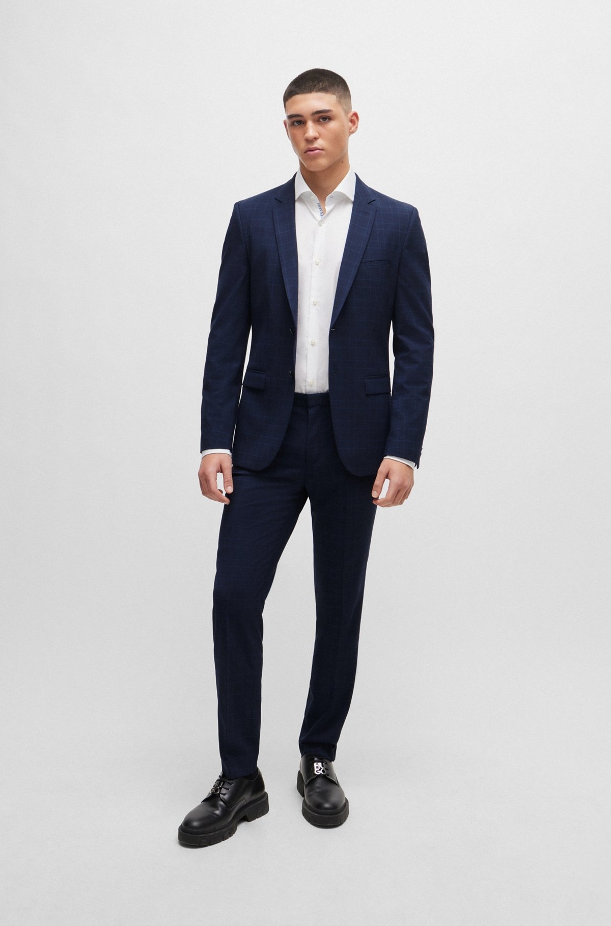 EXTRA-SLIM-FIT CHECKED SUIT IN PERFORMANCE-STRETCH FABRIC - 1