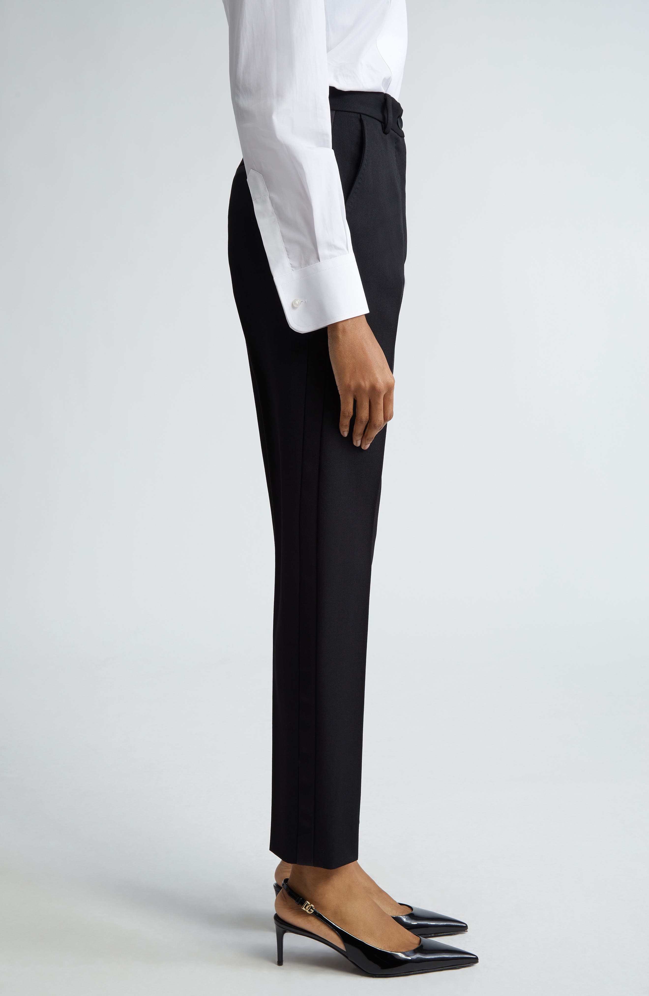 Wool Blend Gabardine Cigarette Pants - 4
