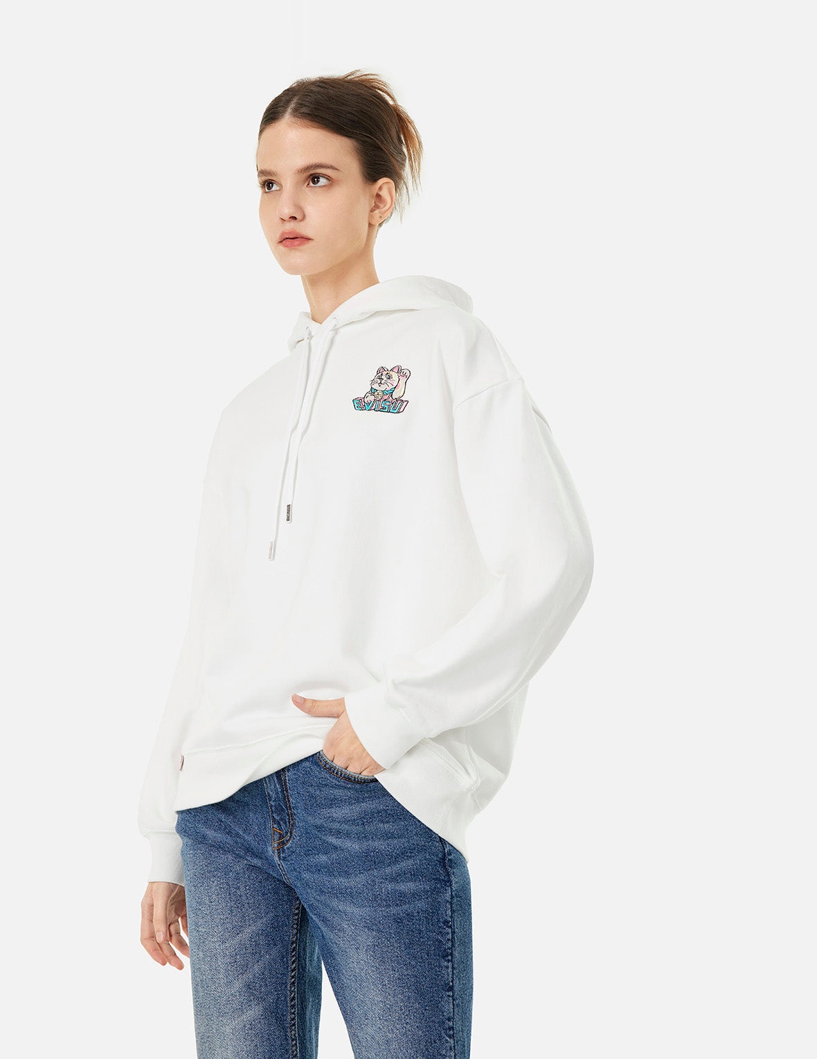 Logo and Fortune Cat Embroidery Oversized Hoodie - 4