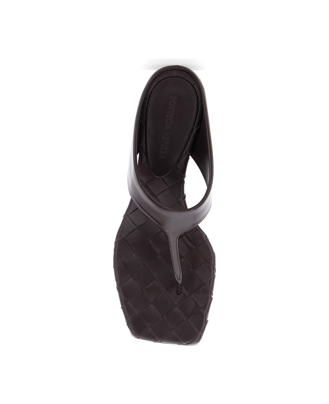 Bordeaux Thong Sandals With Kitten Heel And Sole With Intrecciato Motif In Leather Woman - 4