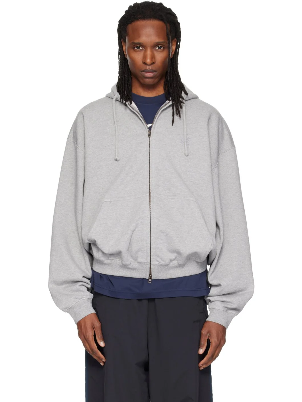 Gray Embroidered Zip Up Hoodie - 1