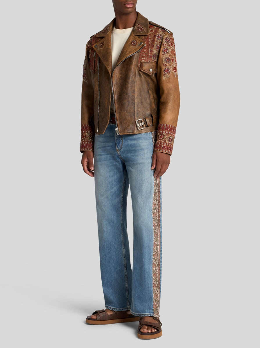 LEATHER BIKER JACKET WITH EMBROIDERY - 4