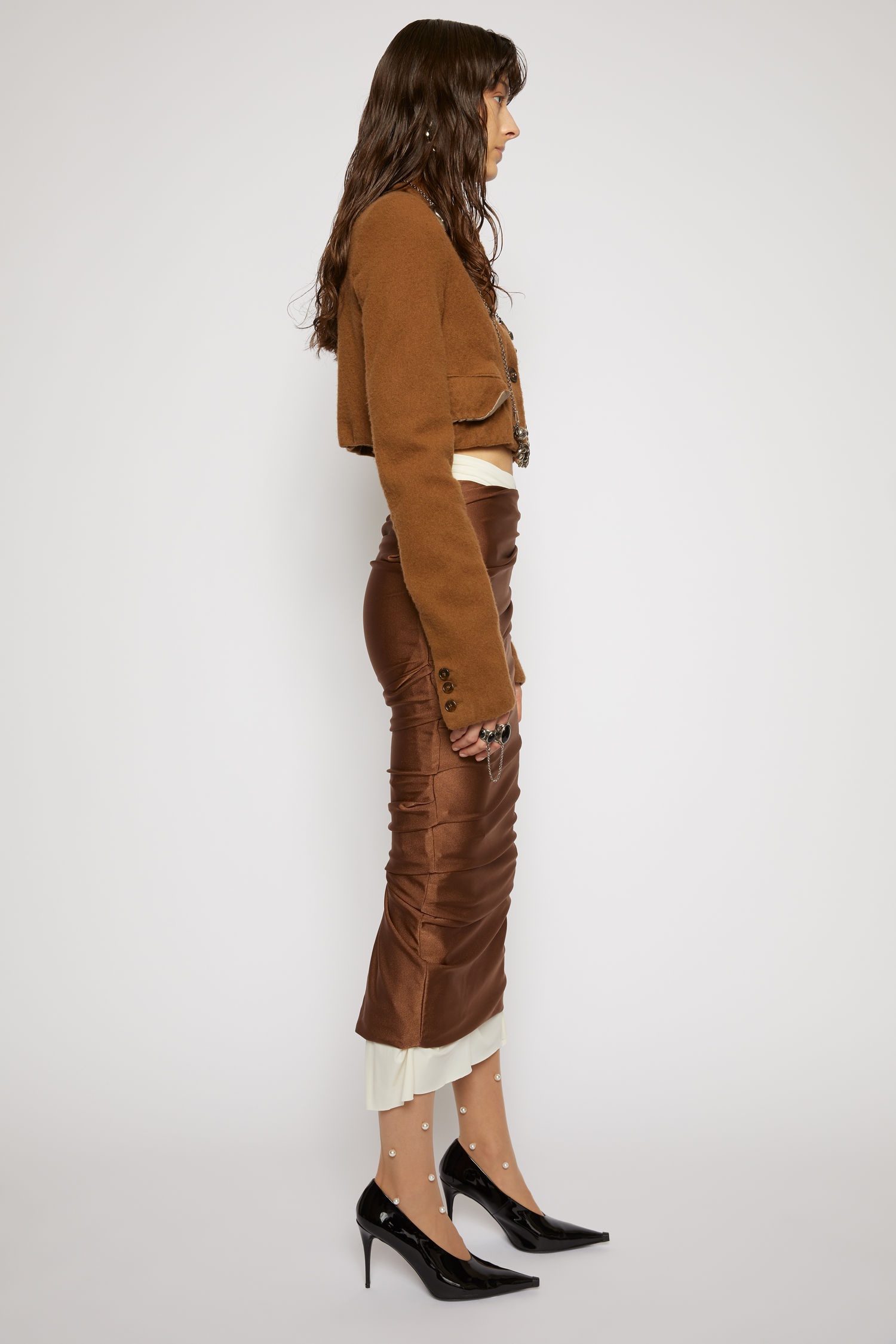 Cropped wool jacket cinnamon brown - 3