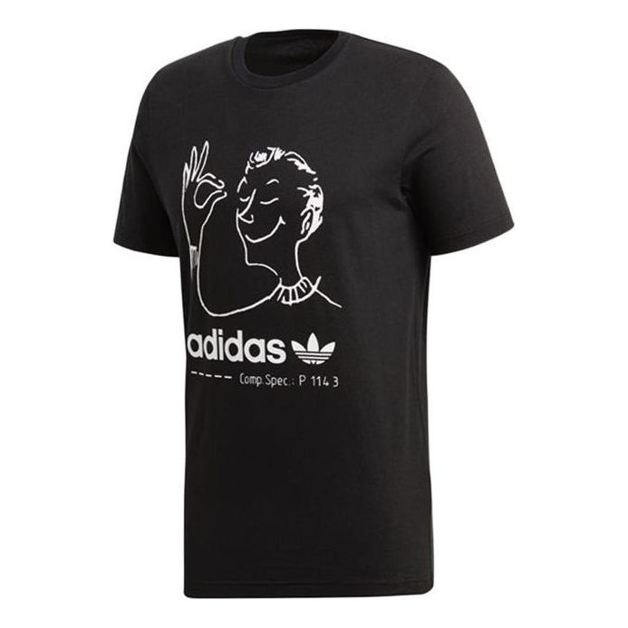 Men's adidas originals Hand Painted Character Logo Round Neck Cartoon Short Sleeve Black T-Shirt CZ1 - 1