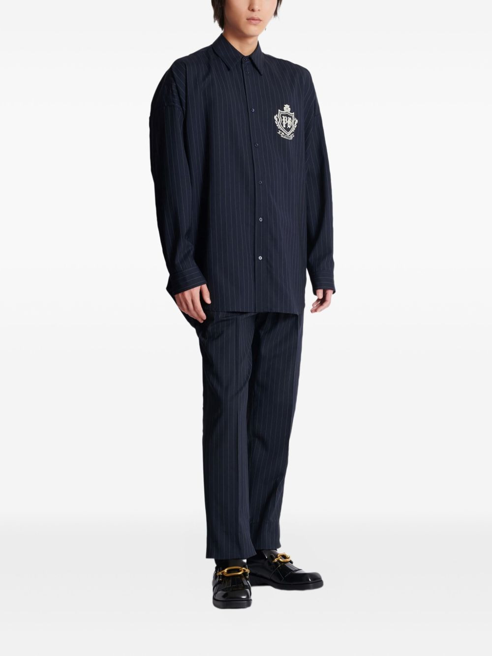 pinstripe emblem shirt - 3